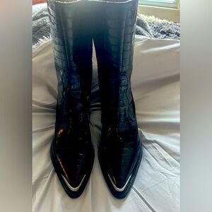 Black boots Zara mid calf black croc boots. Shiny & clean. Silver tip toe